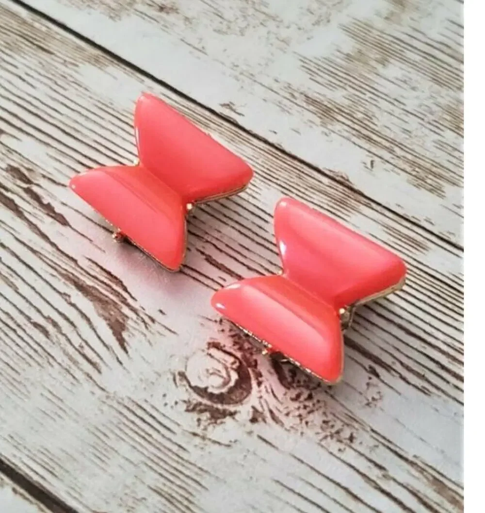 Vintage Clip On Earrings Coral Color Pinched Square